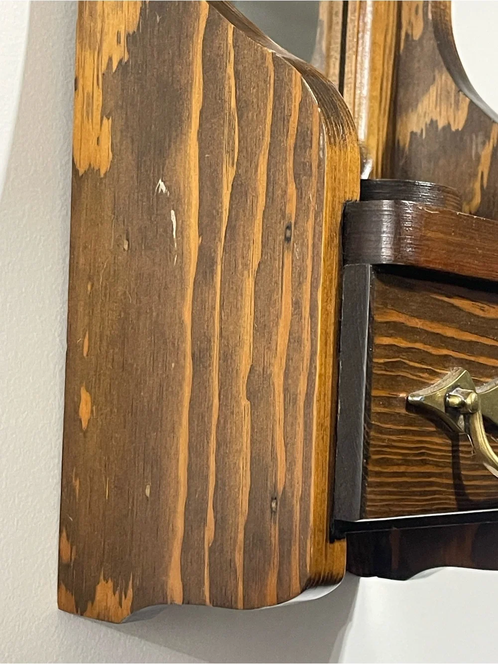 Vintage / Wooden Wall Mirror Shelf with Drawer - Brown 2 Drawer don’t open
